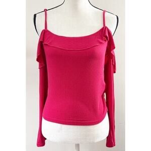 Cotton On Raspberry Frilly Red Off-the-Shoulder Long-Sleeve Top - Size L